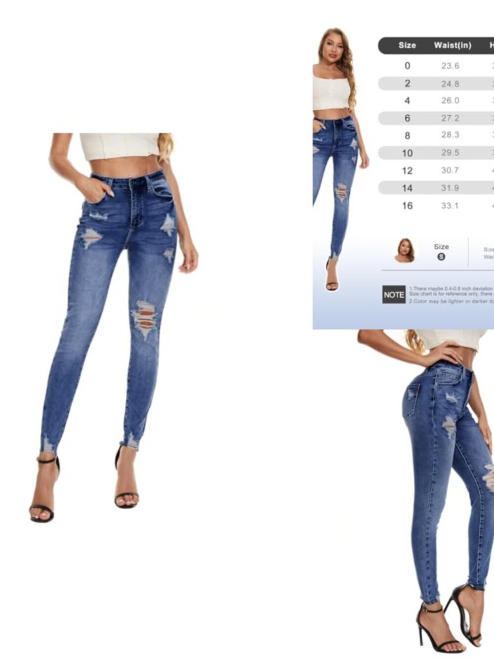 High Waisted Skinny Jeans Stretch Distressed Butt Lifting Denim Pants